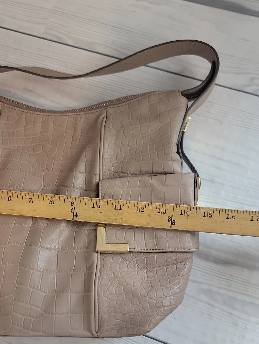 Michael Kors Beverly Croc Embossed Taupe Shoulder Bag Large Hobo